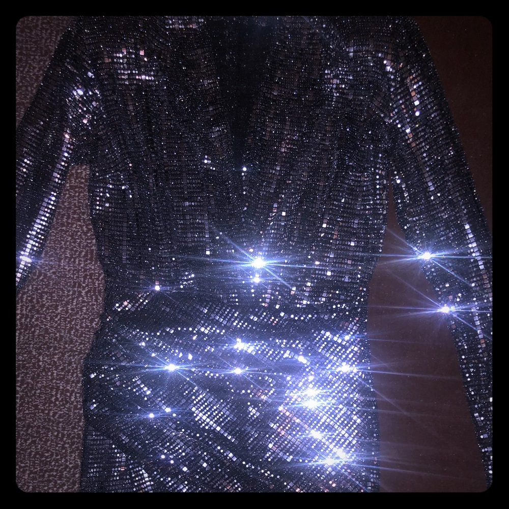 John Zack sequin maxi dress in silver